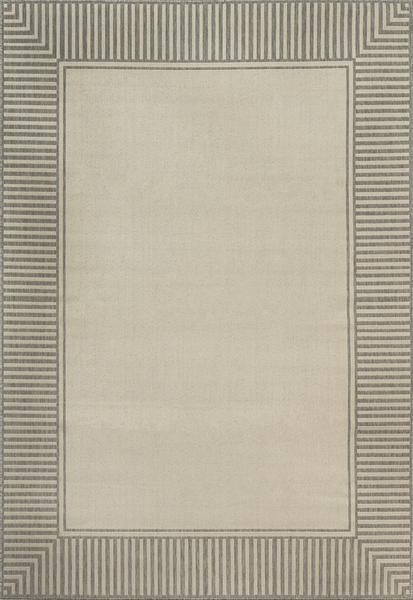 Light Grey Striped Border Indoor/Outdoor Flatweave 8' x 10' rug | Rugs USA