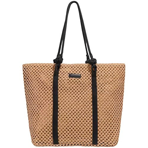 Straw Bags For Women, Crochet Beach Bag Large Woven Shoulder Purse Handbag, Beach Tote Straw Bag for Summer Vacation | Amazon (US)