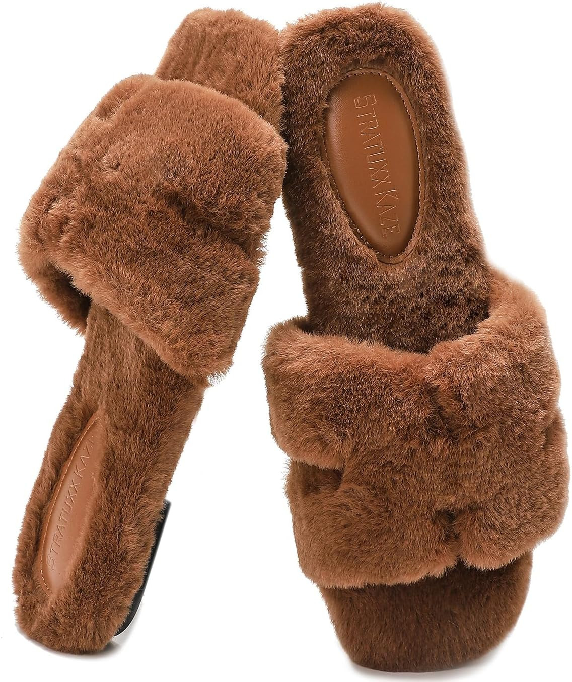 Statuxx Kaze Women's Comfy House Fur Slippers Open Toe Fuzzy Slides Indoor | Amazon (US)