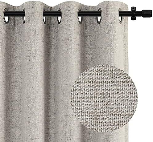 100% Blackout Shield Curtains Linen Textured Look Grommet Curtains with Blackout Liner, Completely B | Amazon (US)