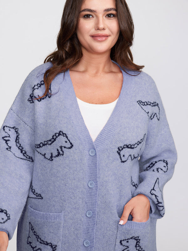 Jacquard Dinosaur Print Knit Cardigan | Bloomchic