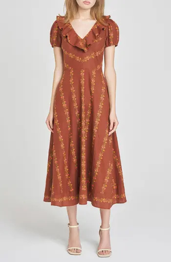 WAYF Fern Floral Linen Blend Midi Dress | Nordstrom | Nordstrom