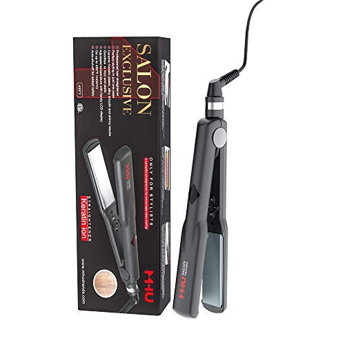 Professional Keratin Hair Straightener 1.25" Wide Flat Iron Hair Straightener Instant Heat Up Flat Iron 285℉-450℉, Dual Voltage, Auto Shut Off (Black) | Amazon (US)