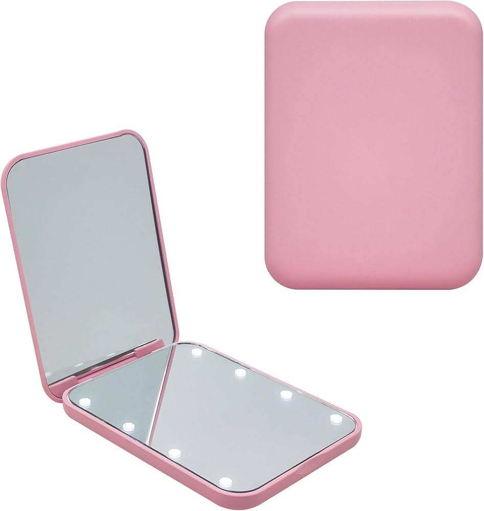 Compact Travel Makeup Mirror with Light- 1X/3X Pink Pocket Small Hand Mini Magnfying Mirror, Handheld LED Mirror for Purse - Perfect for Gift | Amazon (US)
