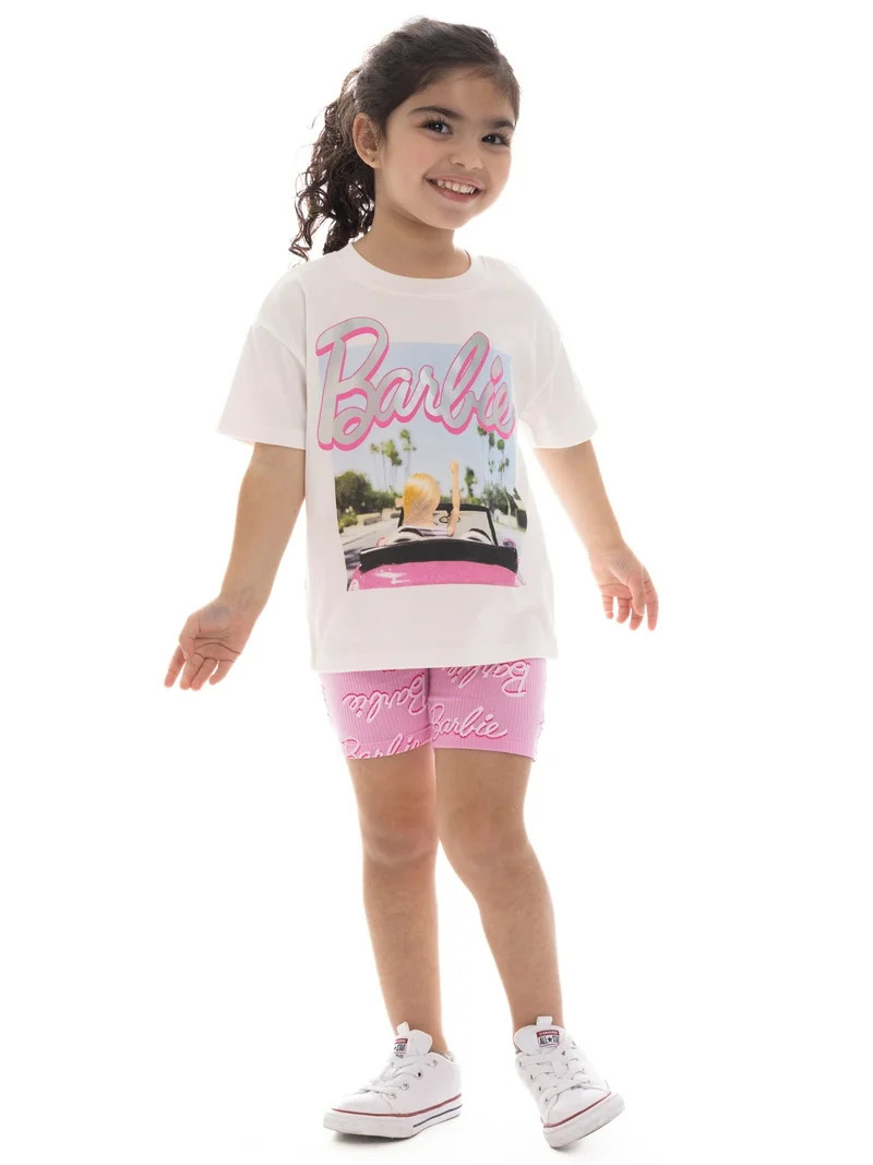 Barbie Toddler Girl Graphic Tee and Bike Shorts Set, 2-Piece, Sizes 12M-5T | Walmart (US)