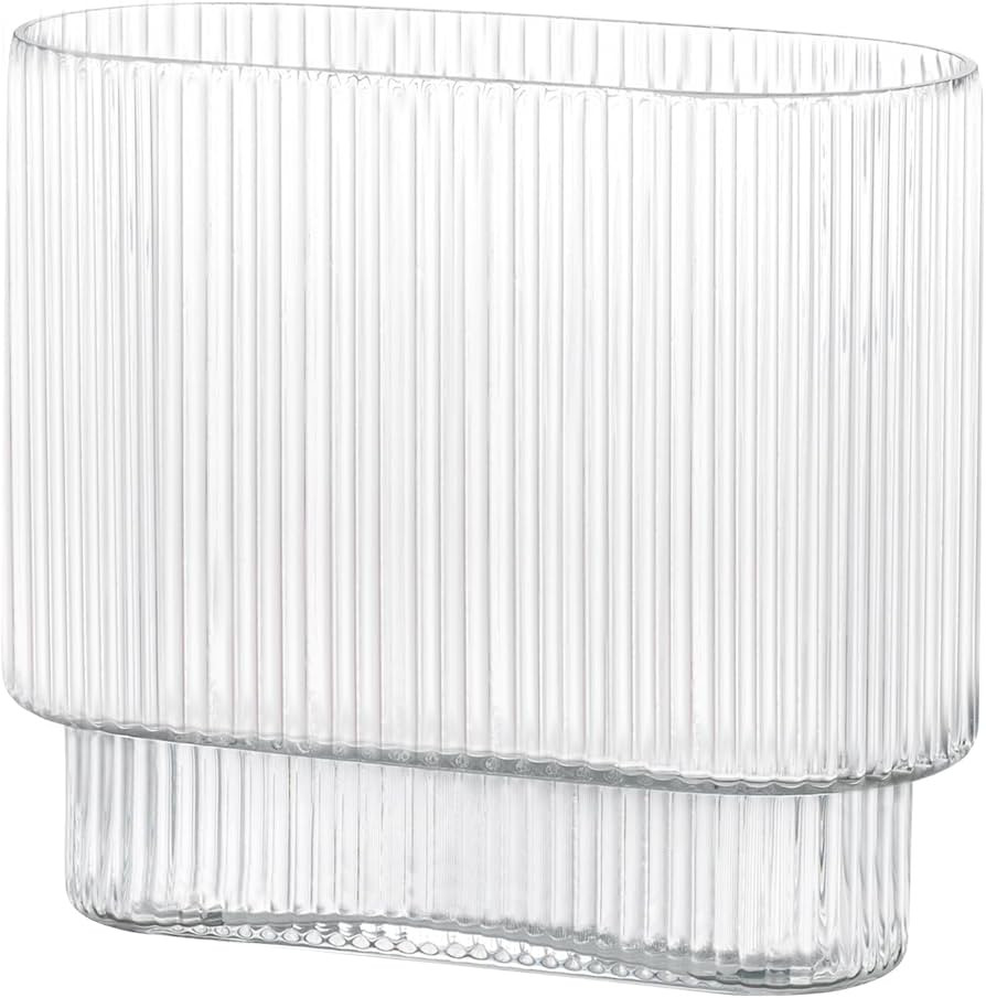 Tall Clear Glass Flower Vase - Wide Mouth Cylinder Fluted Ribbed Bud Vase - 7.1 Inch Cute Modern ... | Amazon (US)