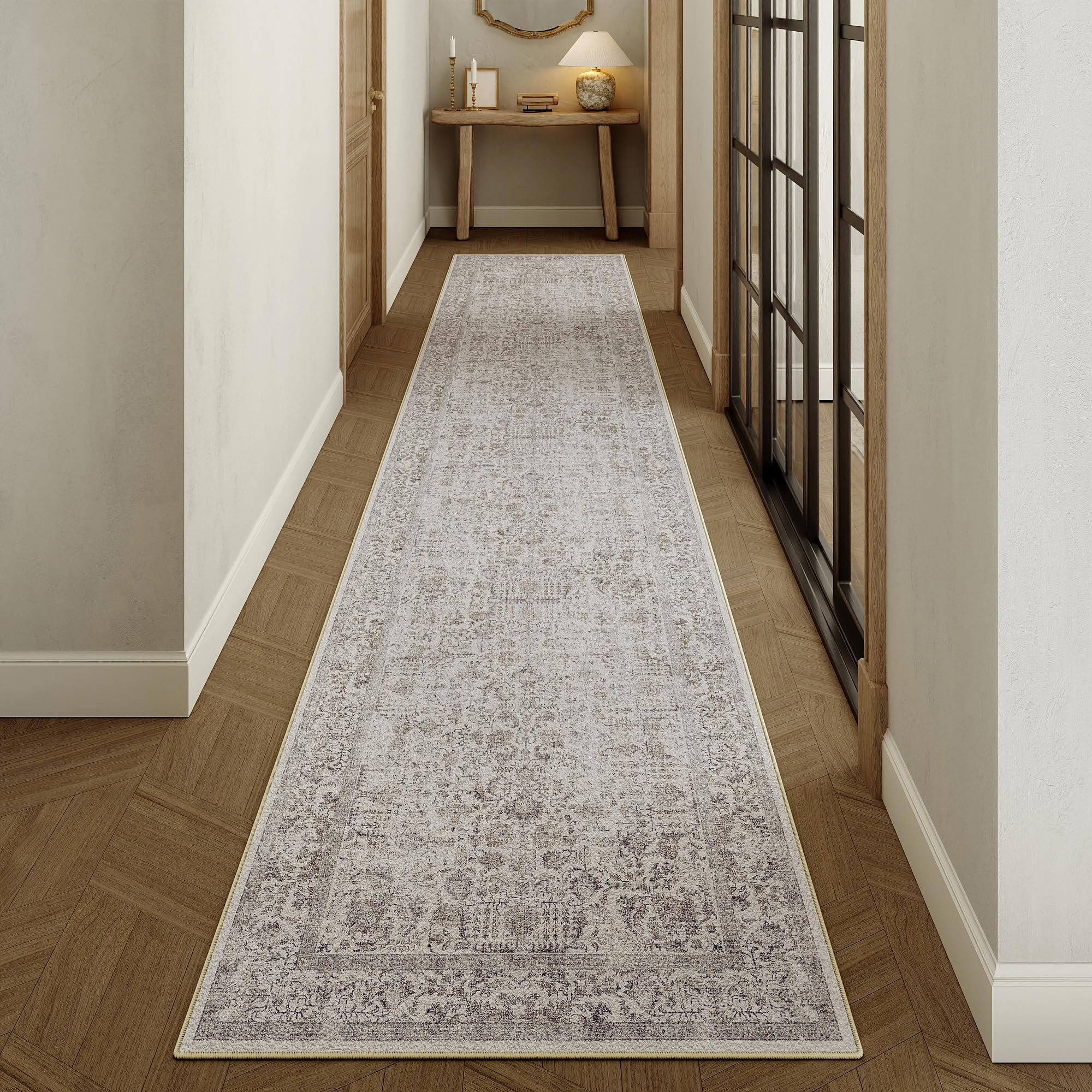 Taupe Runner Rug 2x10 Hallway Machine Washable Kitchen Vintage Distressed Non Slip Long Carpet In... | Amazon (US)