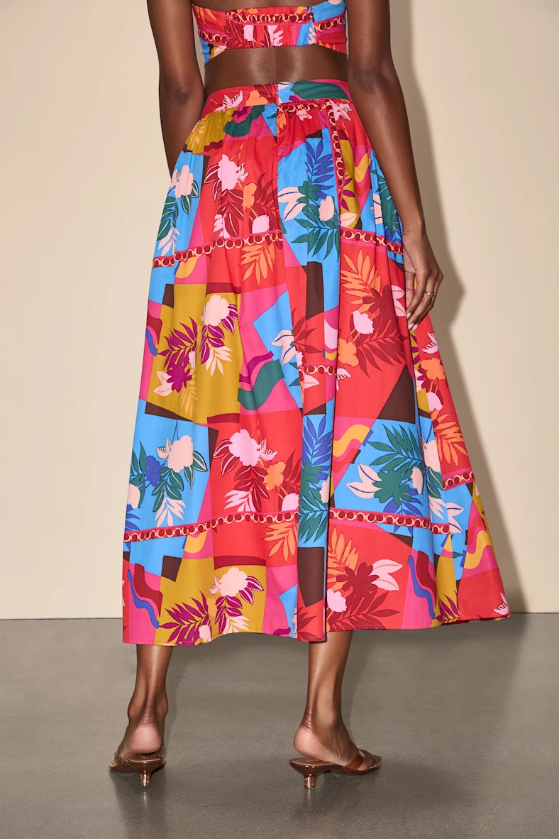 Beatriz Red Multi Floral Print Midi Skirt | Lulus