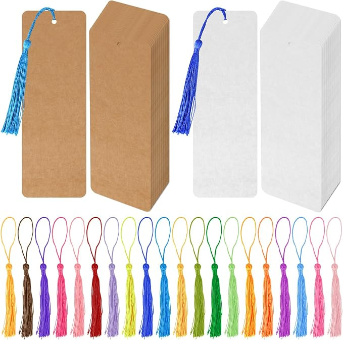 MIDELONG 40 Pcs Kraft Paper Blank Bookmarks with 40 Pcs Colorful Tassels DIY Craft Blank Cardstoc... | Amazon (US)