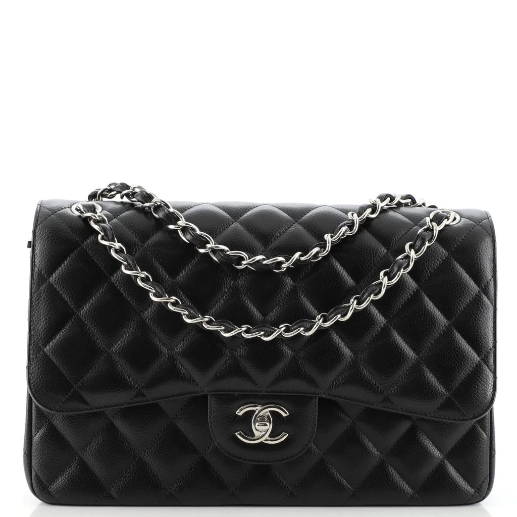 Chanel Classic Double Flap Bag Quilted Caviar Jumbo Black 1474011 | Rebag
