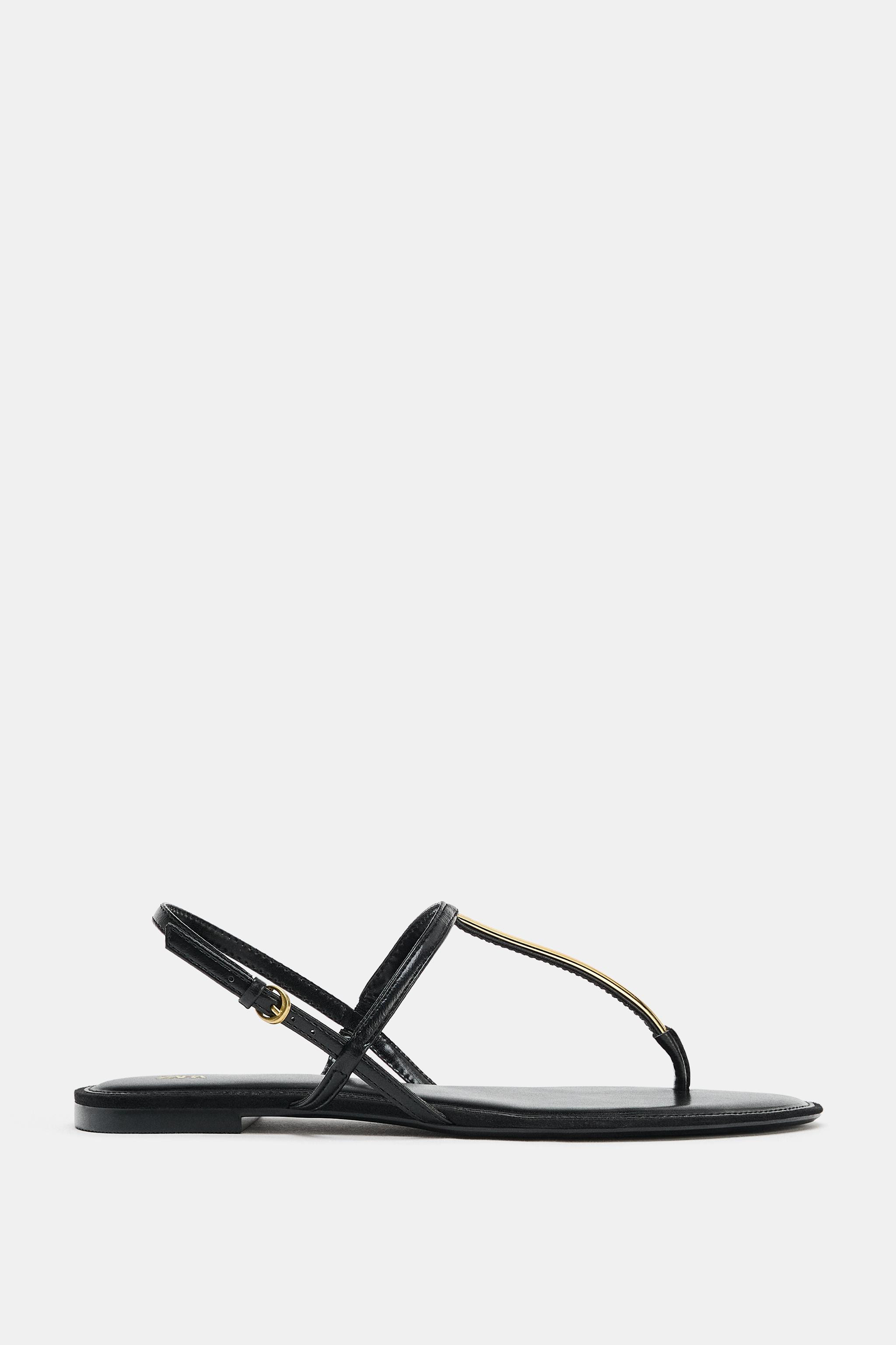 FLAT SANDALS WITH METALLIC APPLIQUE | Zara US