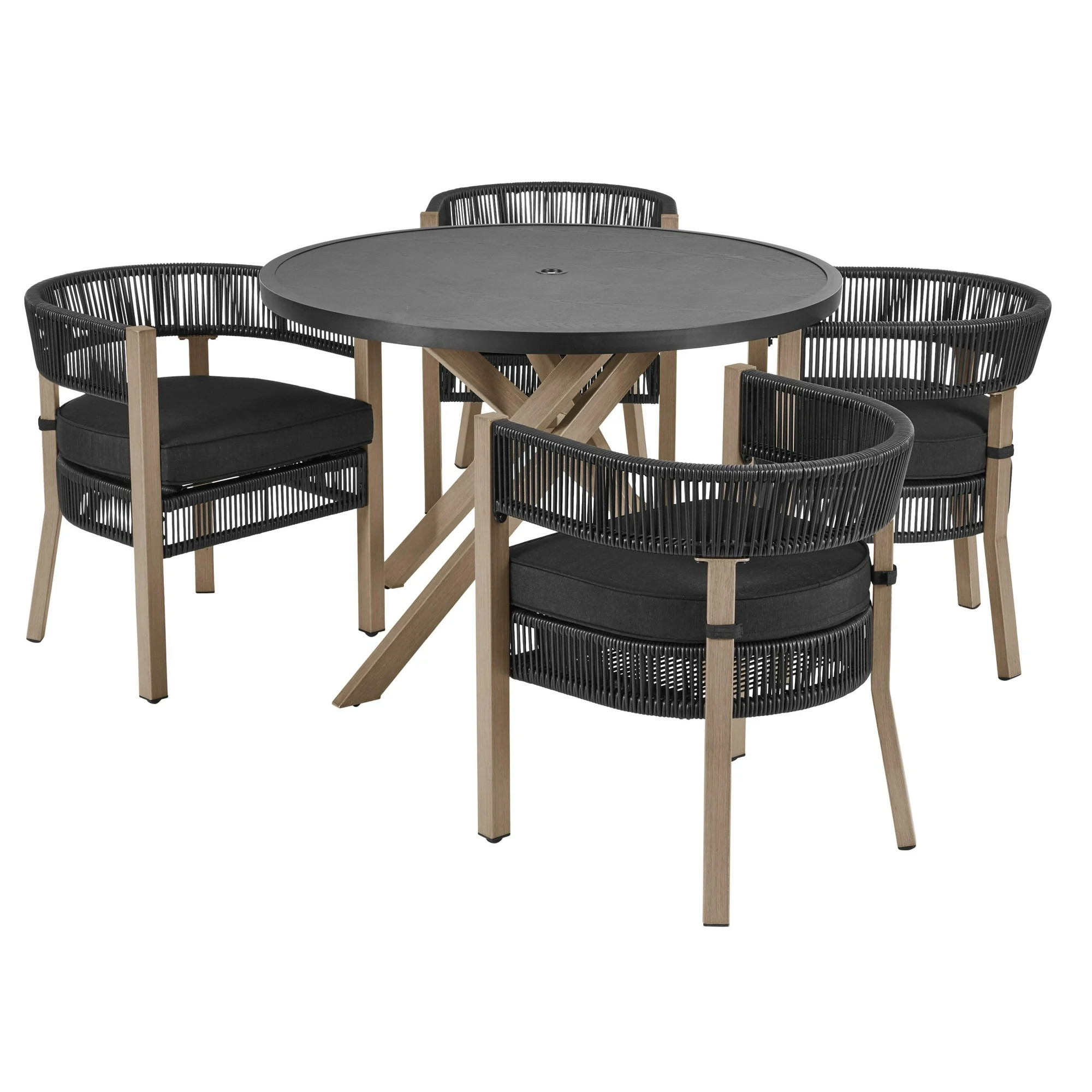 Better Homes & Gardens Tarren 5 Piece Contemporary Steel Wicker Fabric Dining Furniture Sets Blac... | Walmart (US)