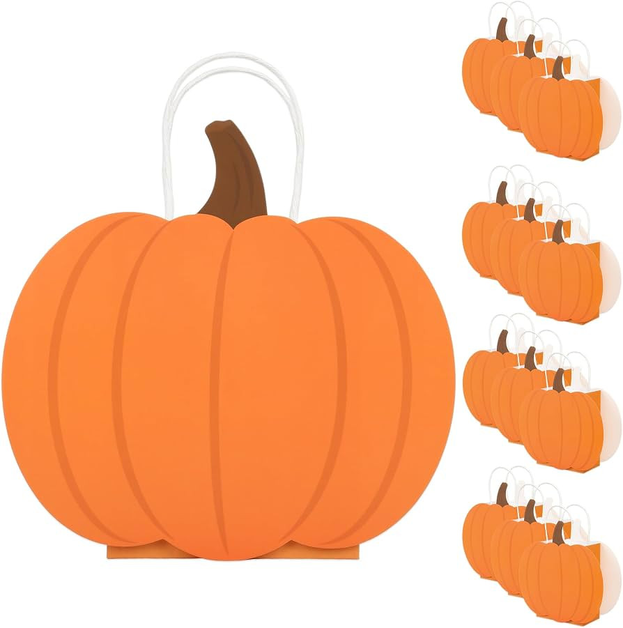 AllReal 12 Pack Fall Pumpkin Gift Bags with Handles | Amazon (US)