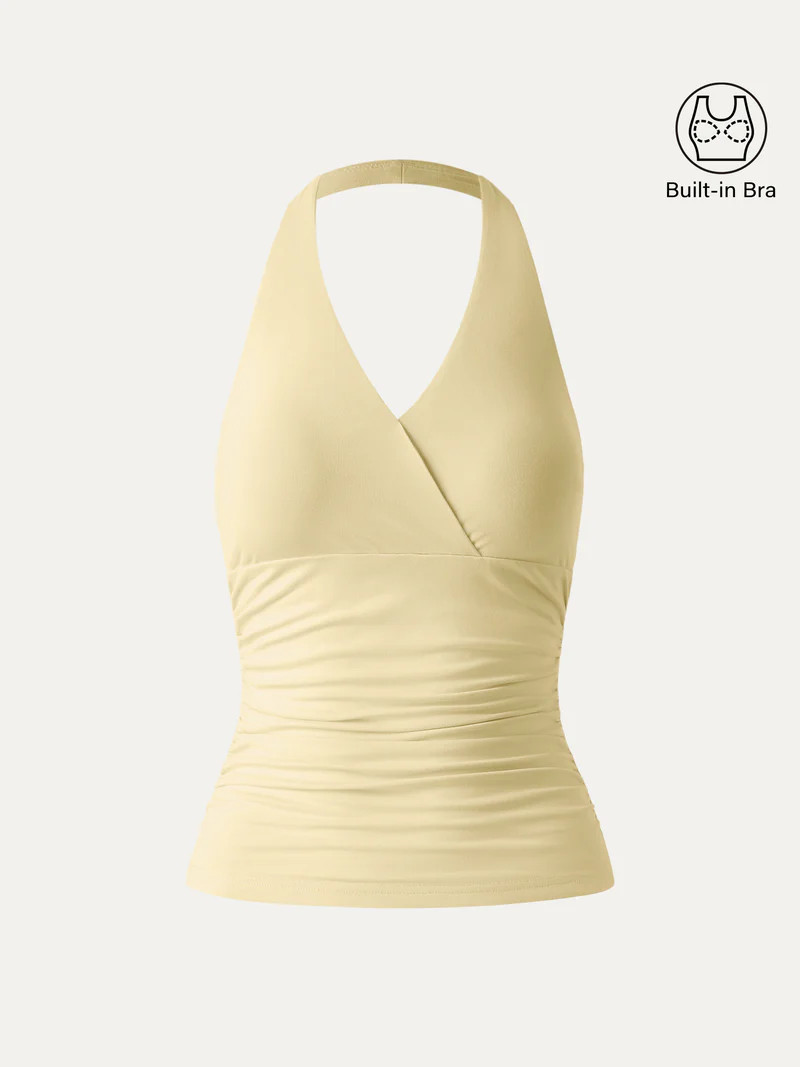 Halter Neck Side Gathered New Airy Bra Tank | OGLmove