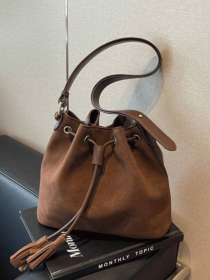 2024 Fashion Classic Joker Suede Fabric For Autumn And Winter, Large-Capacity Wheat Ear Drawstrin... | SHEIN