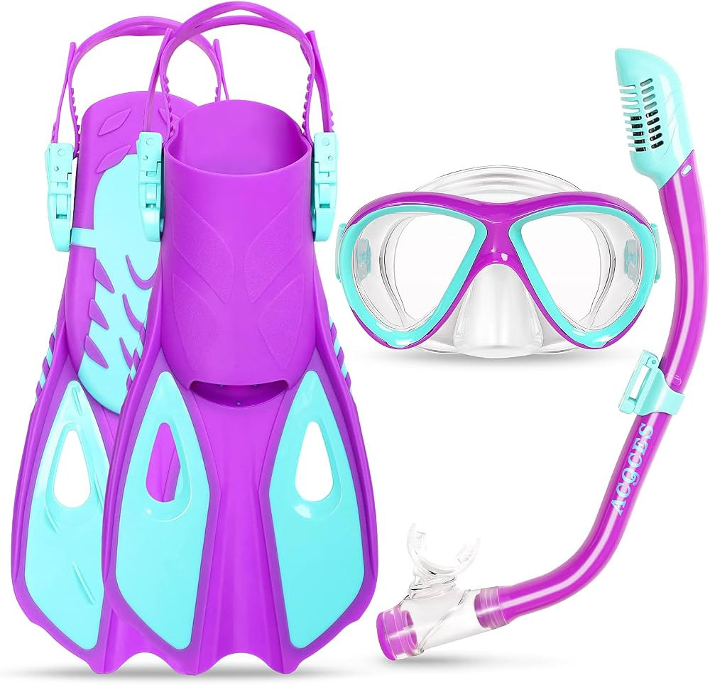 Snorkeling Gear for Kids Ages 5-15, 4 in 1 Mask Fins Snorkel Set with HD Tempered Glass Panoramic... | Amazon (US)