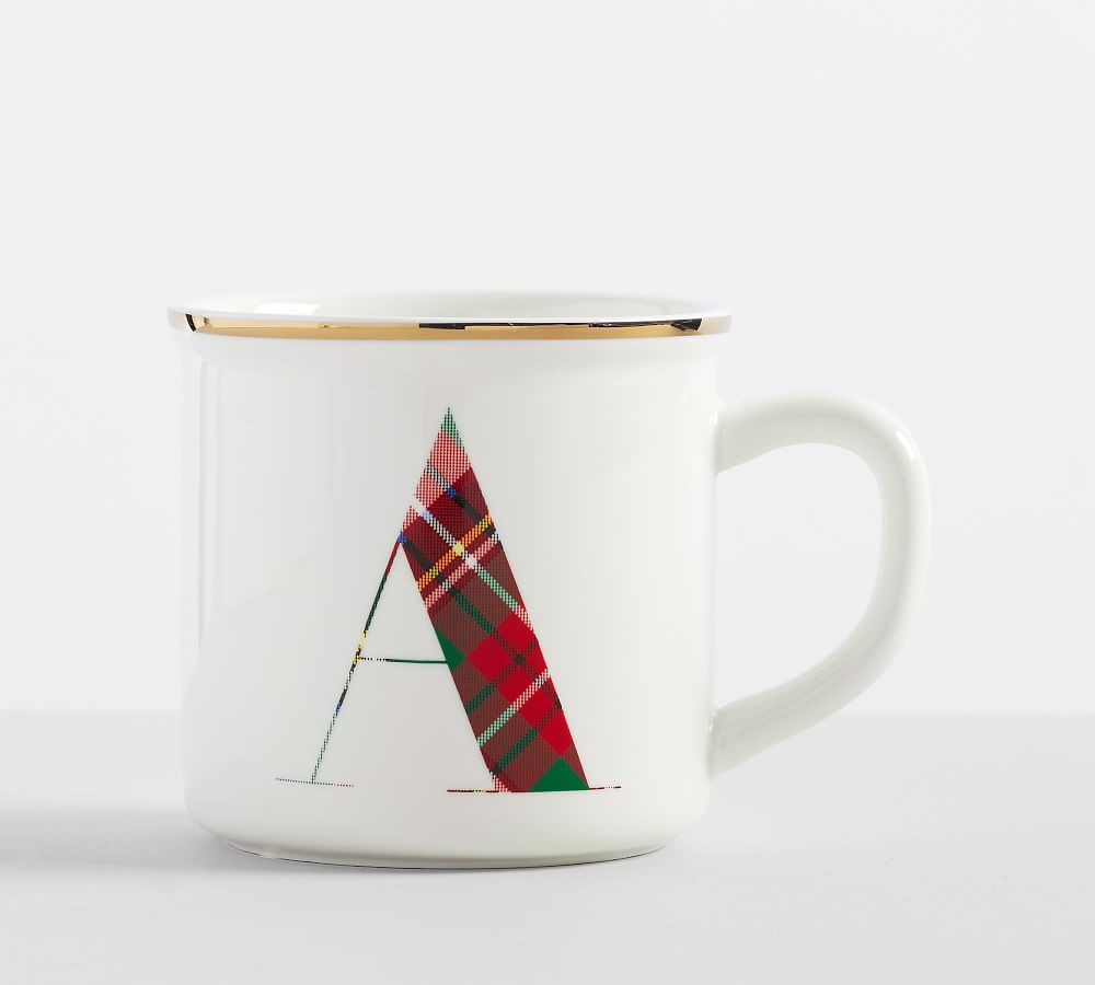 Stewart Plaid Alphabet Stoneware Mug | Pottery Barn (US)