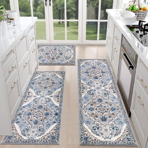 HEBE Farmhouse Kitchen Rugs Sets of 3 Non Slip Washable Boho Kitchen Rugs and Mats for Floor Kitchen Runner Rug Floor Carpet for Kitchen, Laundry, Hallways | Amazon (US)