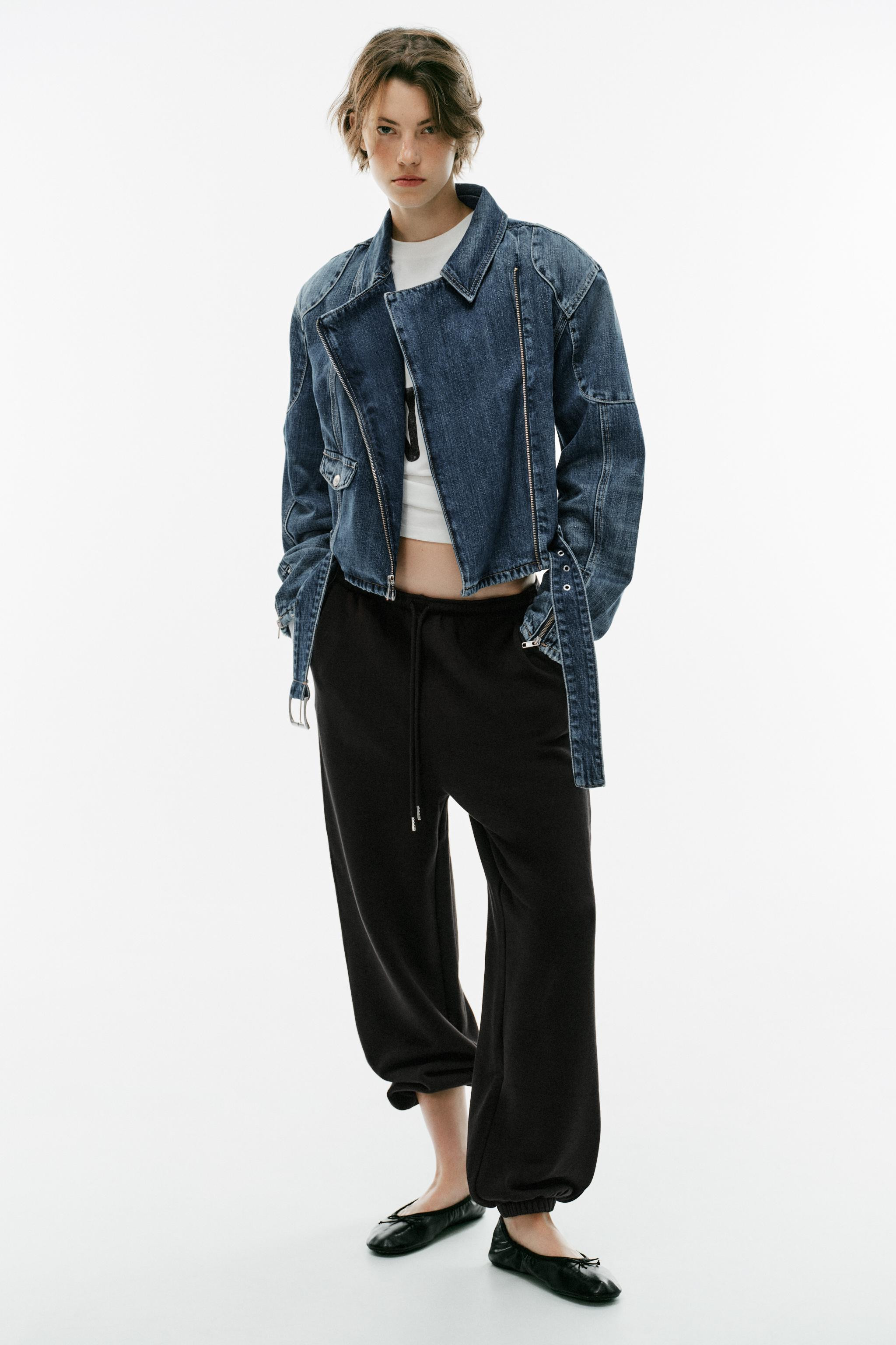 TRF DENIM BIKER JACKET WITH BELT | Zara US
