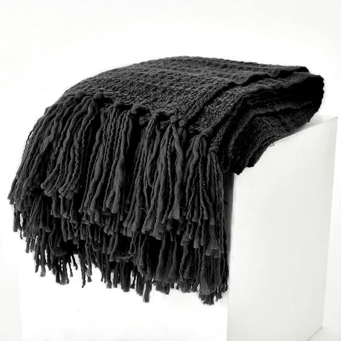 HORIMOTE HOME Chunky Black Knitted Throw Blanket for Couch, Chair, Sofa, or Bed - Chic Boho Style... | Amazon (US)