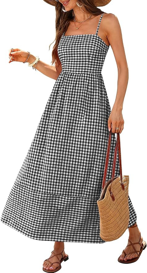 Caracilia Womens Maxi Dresses Striped, Adjustable Straps Smocked A-Line, Flowy Long Sundress, Cut... | Amazon (US)