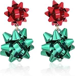 CEALXHENY Christmas Earrings Holiday Xmas Bow Earring for Women Red Green Festive Bow Drop Dangle... | Amazon (US)