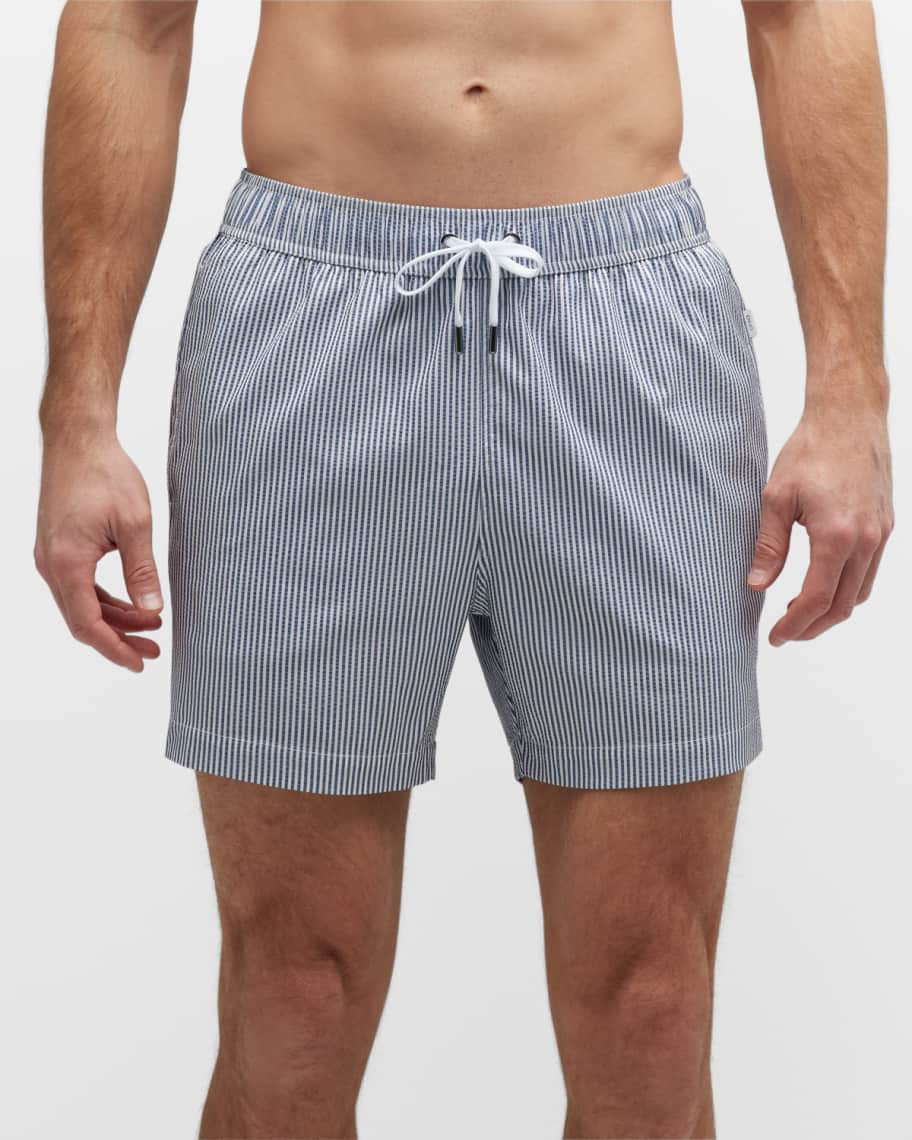 Onia Men's Calder 6E Stripe Seersucker Swim Shorts | Neiman Marcus