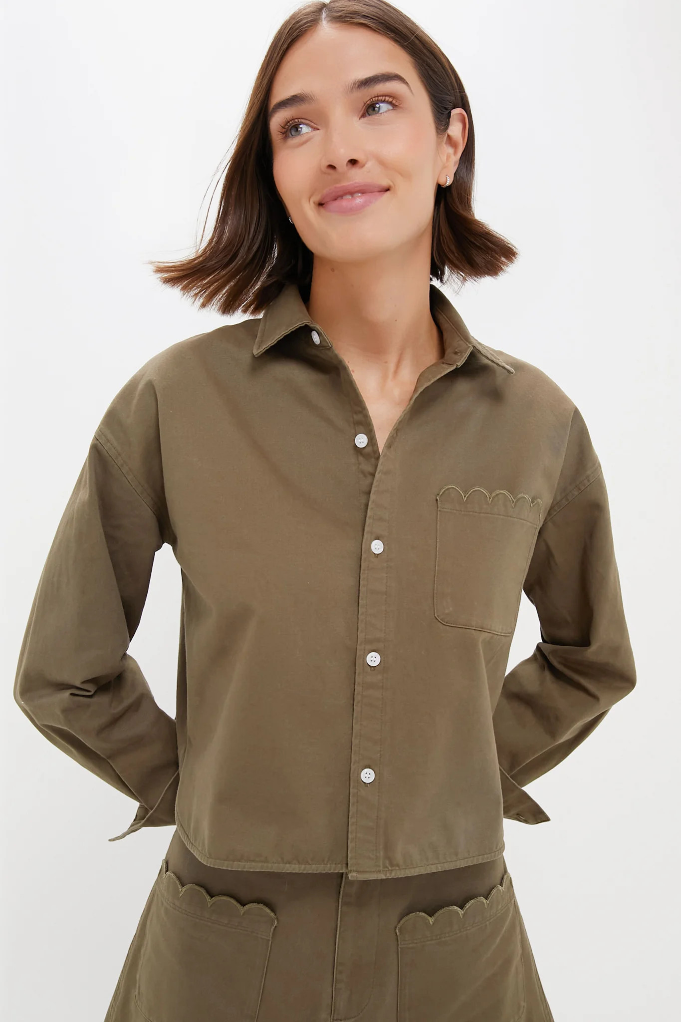 Army Green Chino Cropped Jasper Button Down | Tuckernuck (US)