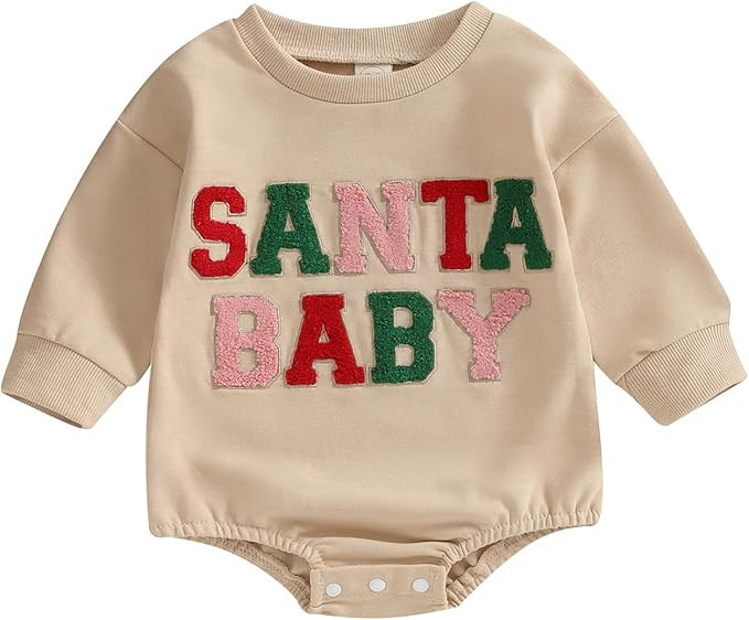 Baby Girl Boy Christmas Clothes Letter Print Sweatshirt Romper Infant Long Sleeve Bubble Romper W... | Amazon (US)