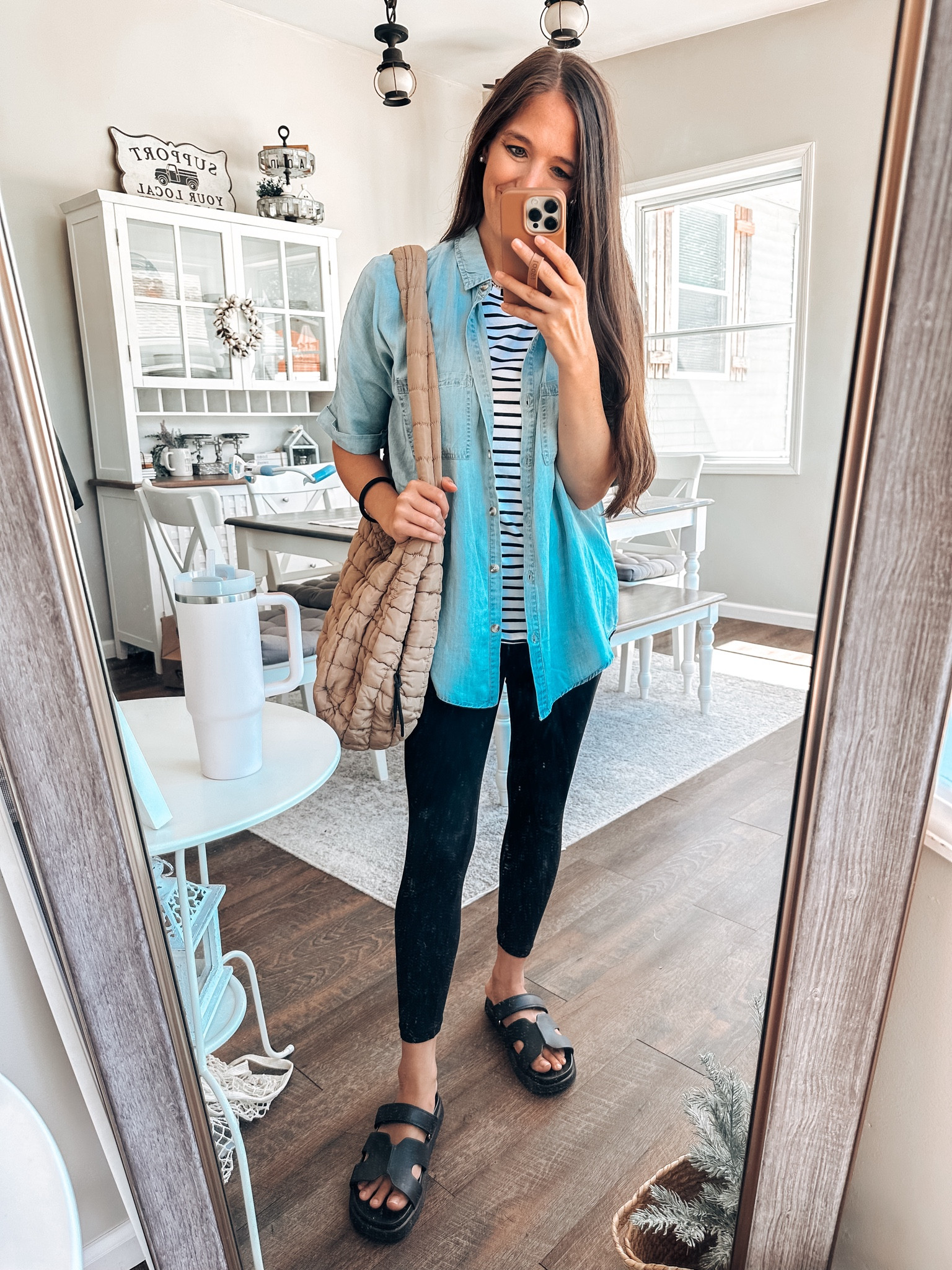 OOTD! Chambray and stripes! 
Top OOS but linked similar 
Striped tee size 4 
Leggings tts short 
Shoes tts 

#LTKFindsUnder100 #LTKStyleTip #LTKFindsUnder50