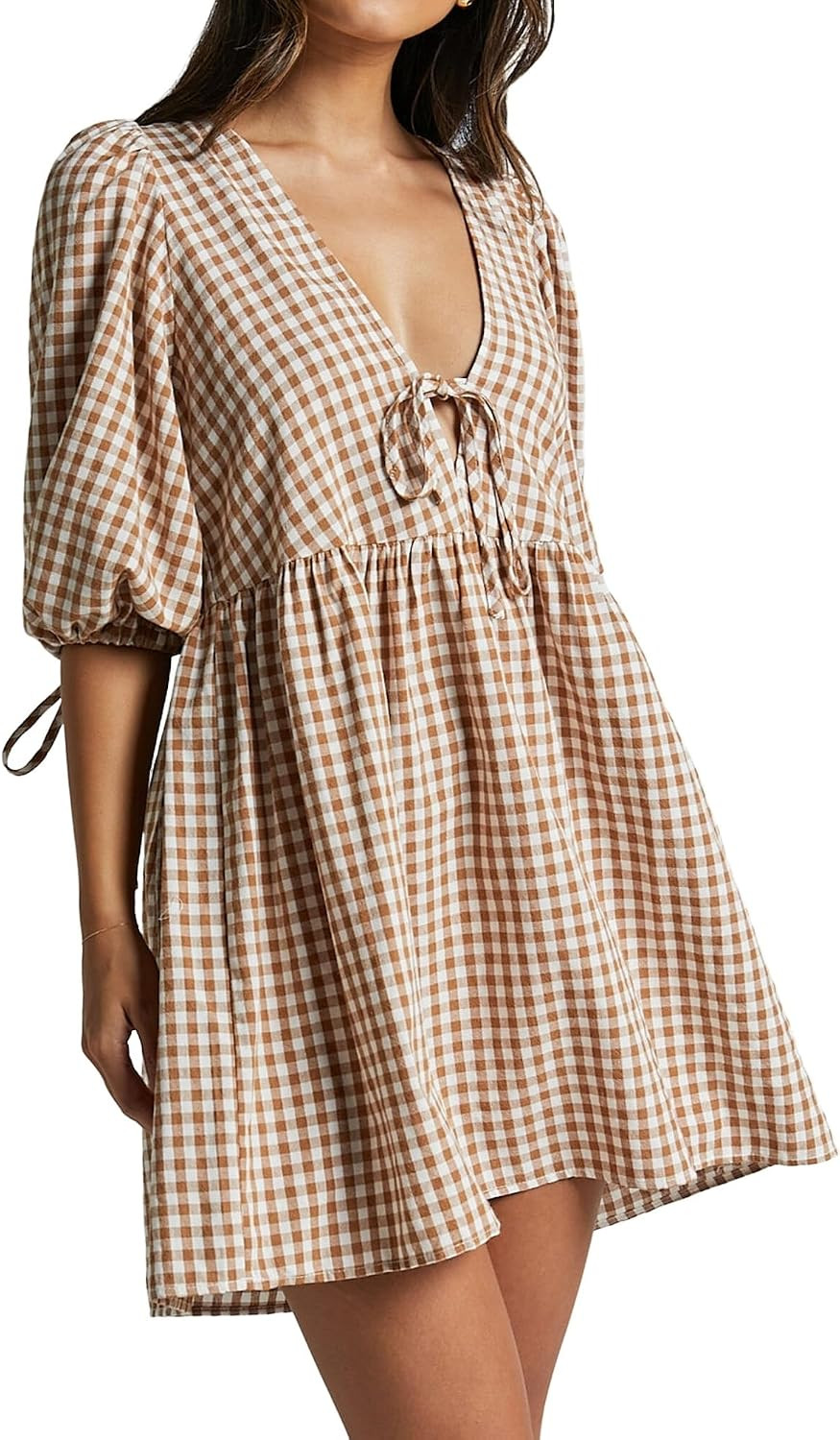 Women's Puff Sleeve Coverup Striped Babydoll Dress | Amazon (US)