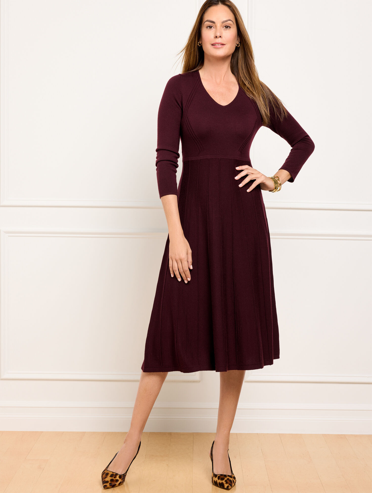 Merino Wool Pleated Sweater Dress | Talbots