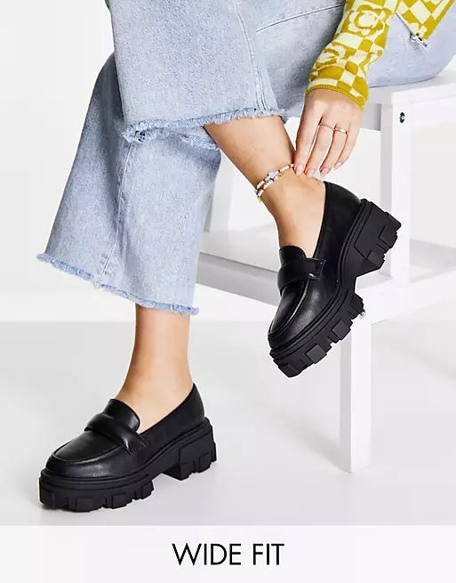 ASOS DESIGN Wide Fit Movable padded chunky loafers in black | ASOS (Global)
