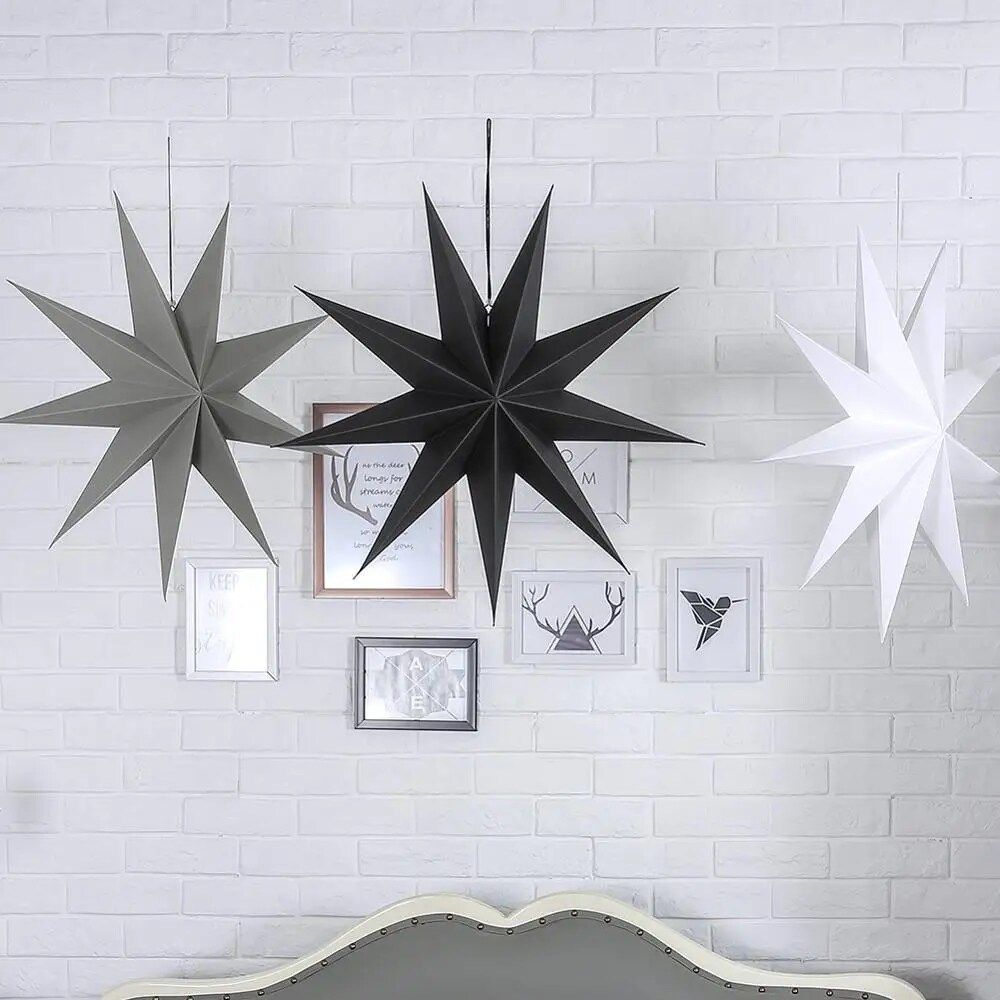60cm 24 polegadas papel estrela lanternas ornamentos de natal branco preto cinza estrela lanterna... | Aliexpress BR (BR)
