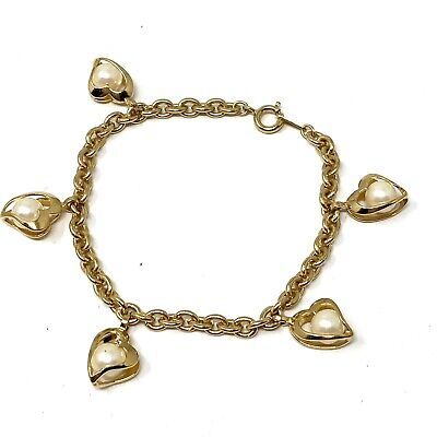 Vintage Faux Pearl Caged Heart Gold Tone Charm Bracelet 7”  | eBay | eBay US