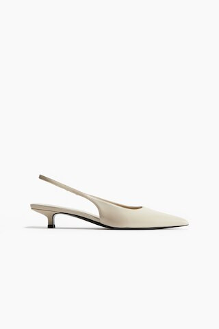 H & M - Kitten-Heeled Pointed Slingbacks - Light Beige | H&M (US + CA)