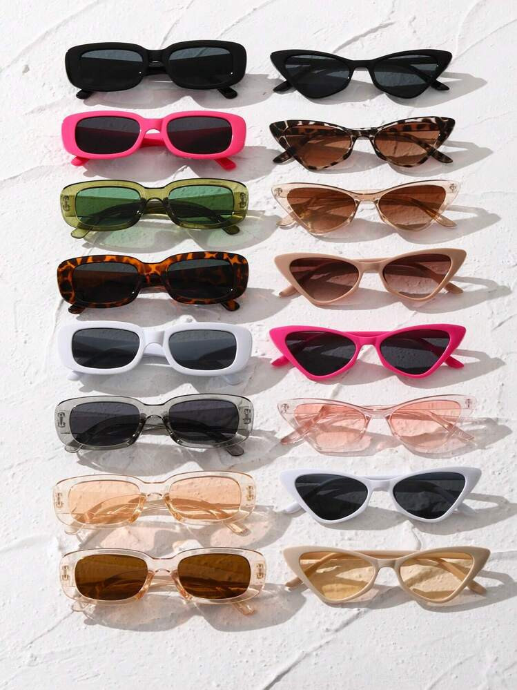 Cute 16pcs Women Trendy Plastics Rectangle Frame Y2K Fashion Sunglasses For Daily Decoration Clot... | SHEIN
