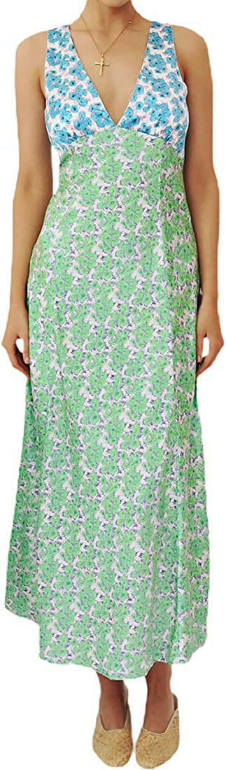 Argeousgor Y2K Floral Print Spaghetti Strap Bodycon Maxi Dress Deep V Neck Long Dress Sexy Backle... | Amazon (US)