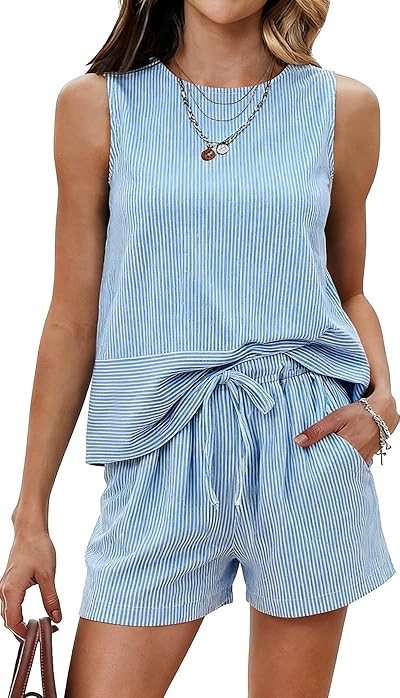 Ekouaer Two Piece Shorts Set for Women Summer Lounge Set Casual Sleeveless Tank Top 2026 Matching... | Amazon (US)