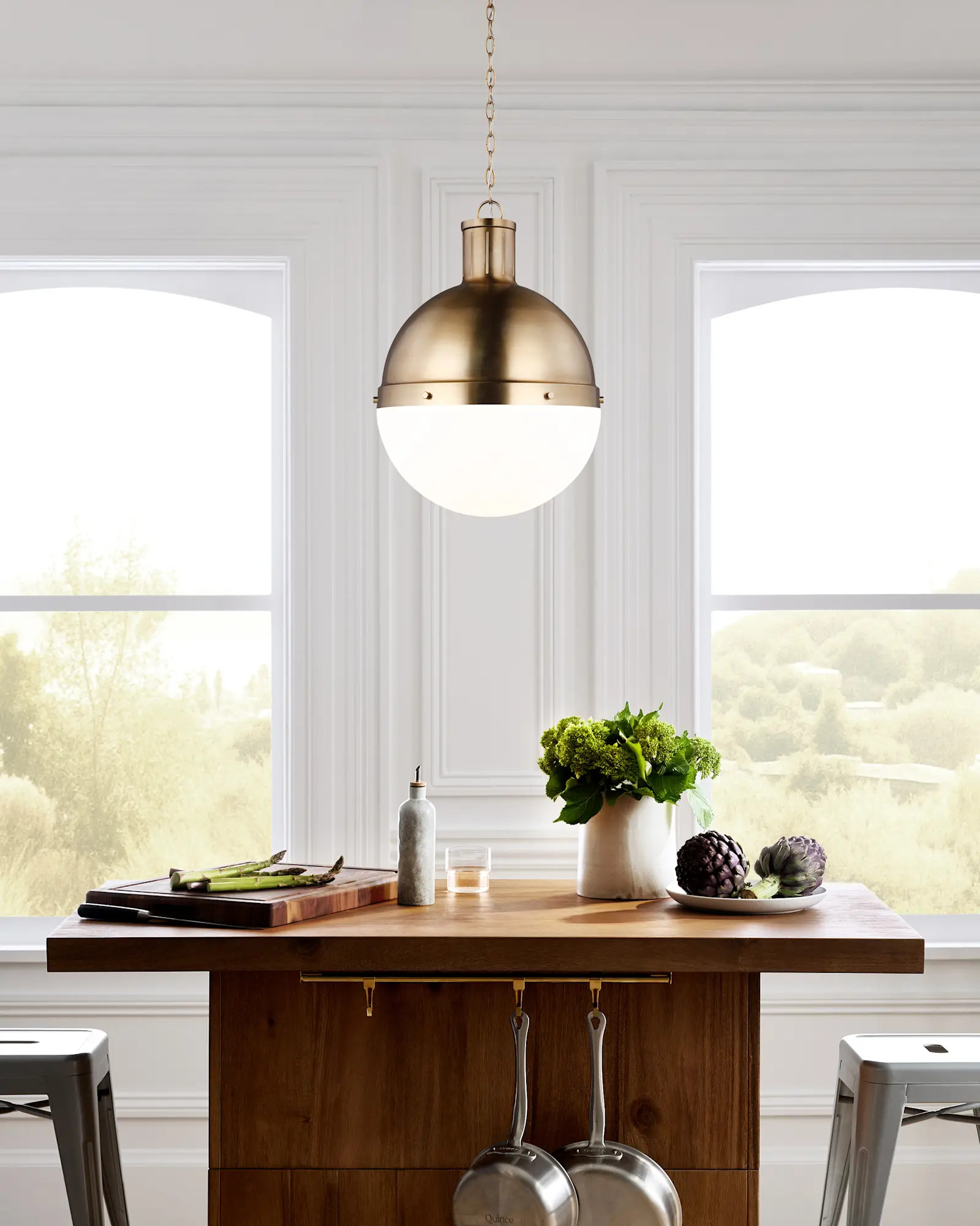 Industrial Shaded Globe Pendant in Brass | Quince