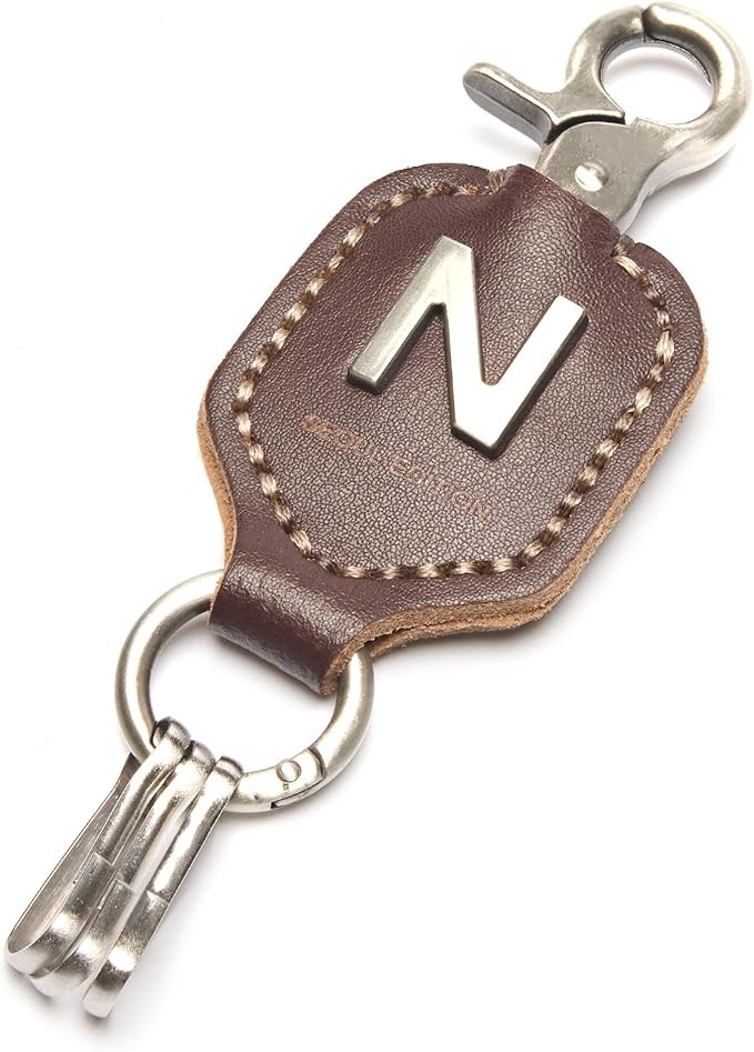 Alphabet Initial Letter Keychain Genuine Rich Brown Leather with Snap Hook Carabiner, Retro Style... | Amazon (US)