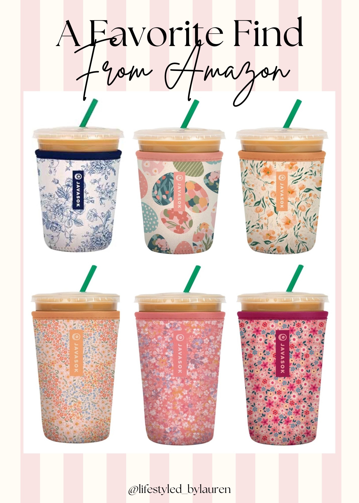 LOVE this find! Comes in multiple sizes and LOTS of different pattern options. A game changer for iced coffee and tea lovers! No more drink sweat!!! ☕️ 🫖 

#LTKHome