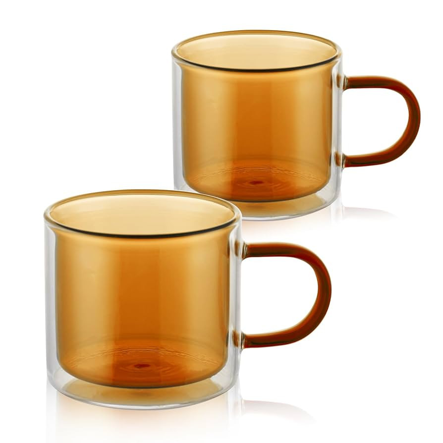 VanEnjoy Double Wall Glass Coffee Mugs, Amber Espresso Cups Set of 2, Aesthetic Colored Borosilic... | Amazon (US)