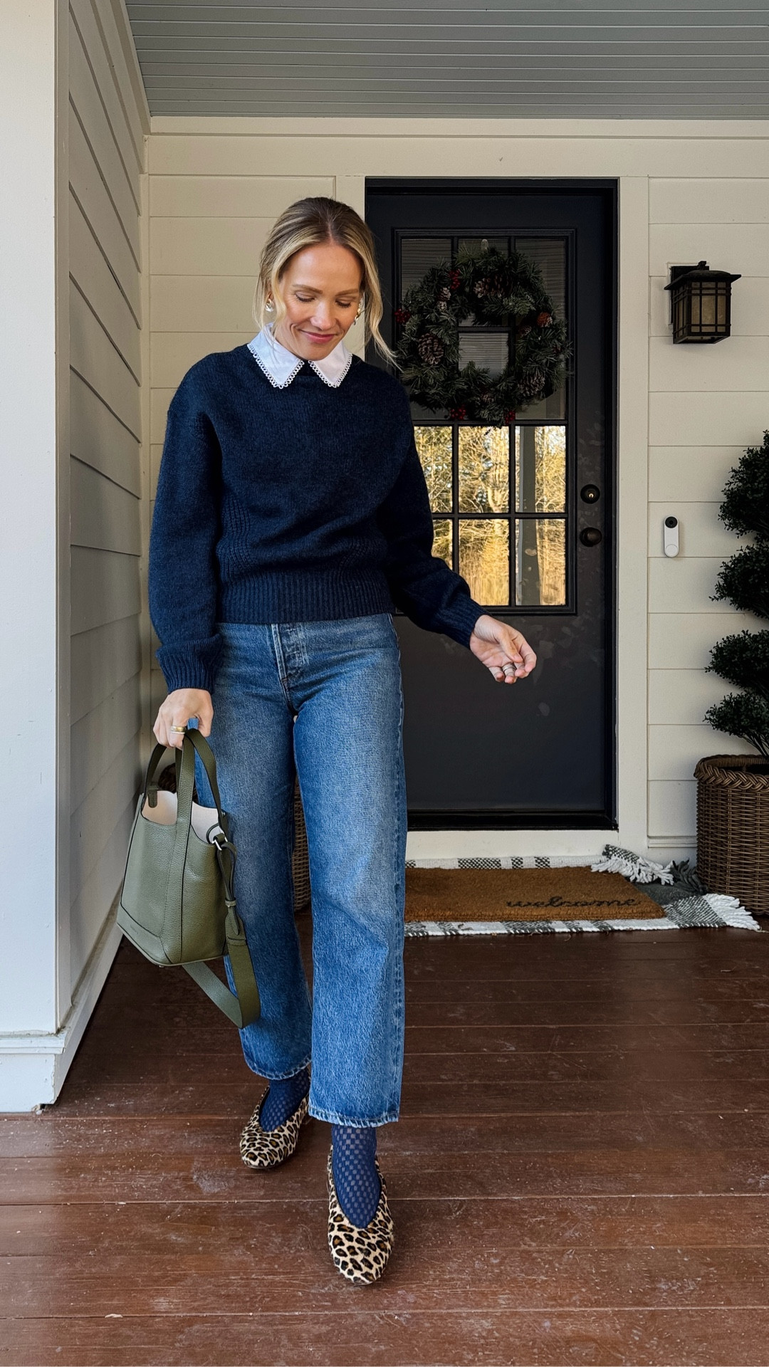 Wearing my regular size small in Quince Yak sweater, Sezane flats are true to size and very comfortable, The Horse crossbody tote bag, Heaven Mayhem mixed metal knot earrings, ME&EM sleeveless layering button down wearing my regular size 4 xo, Claire 

#LTKOver40 #LTKootd #LTKWorkwear