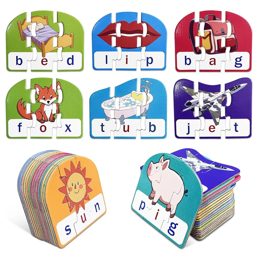 CVC Puzzle Cards for Kids – Phonics & Spelling Games for Toddlers, 3-Letter Word Puzzles for Pr... | Amazon (US)