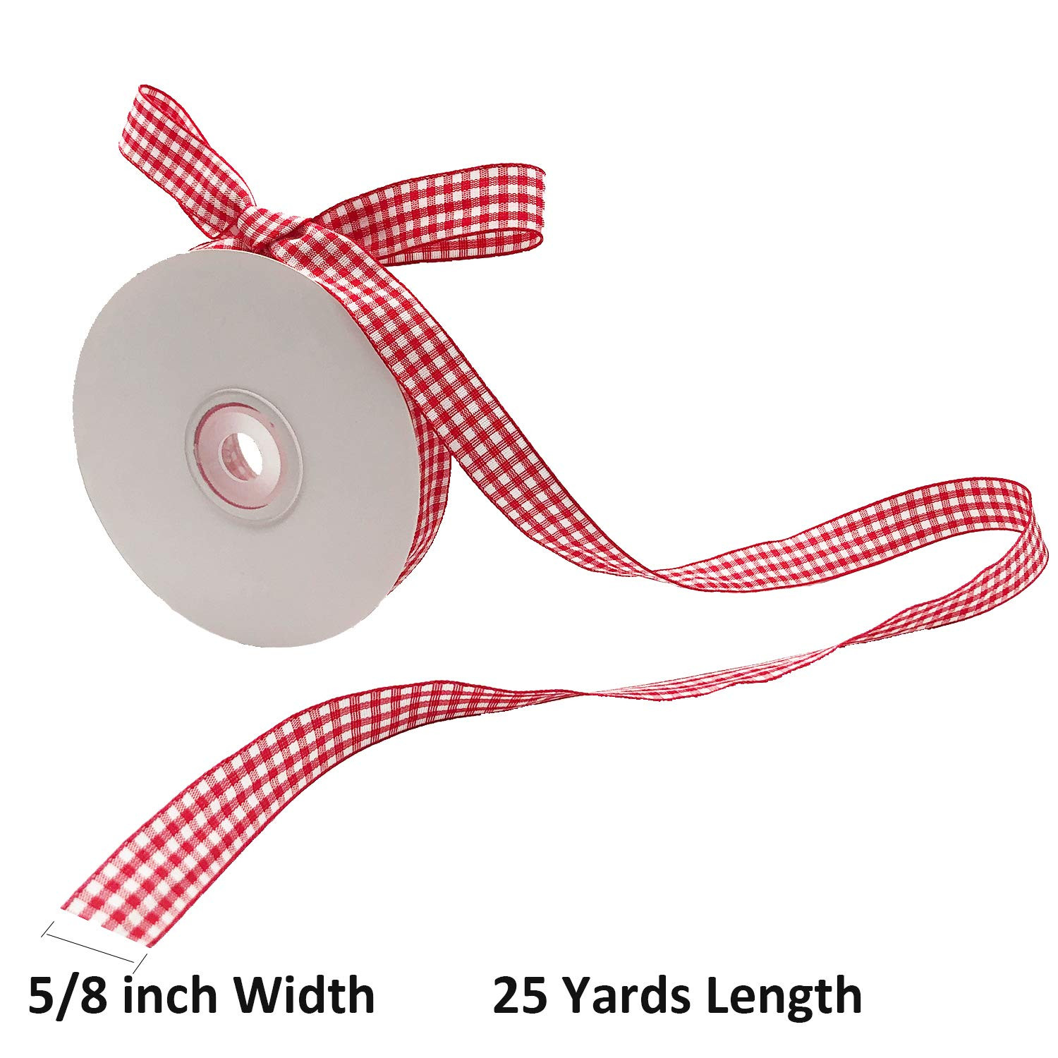 Red and White Gingham Ribbon, 5/8" x 25Yd Roll Picnic Craft Red Buffalo Ribbon for Crafts Hair Ac... | Amazon (US)