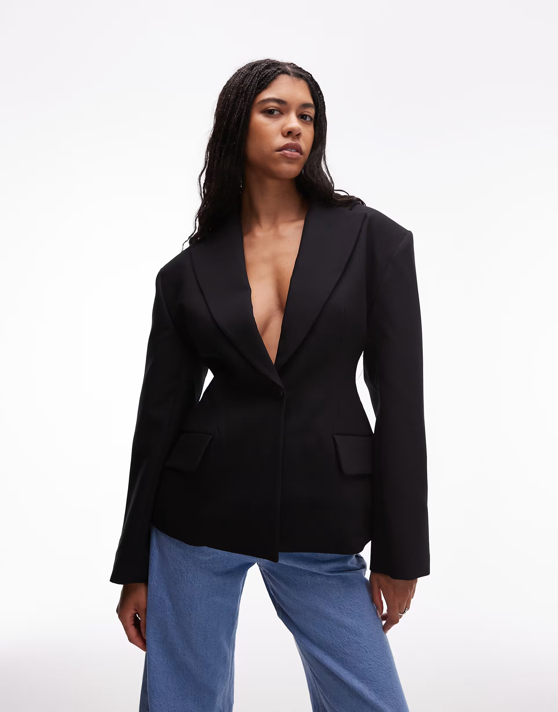 ASOS DESIGN sculpted cinch waist blazer in black | ASOS | ASOS (Global)