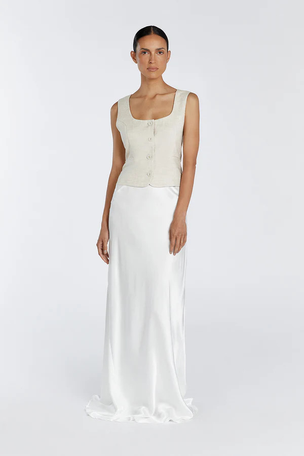 OSCAR NATURAL SCOOP NECK LINEN VEST | DISSH