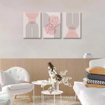 Boho Pink Canvas Wall Art Set Of 3 Modern Neutral Abstract Posters Printings Framed Minimalist Artwork Paintings Pictures Living Room Office Bedroom W | Wayfair North America