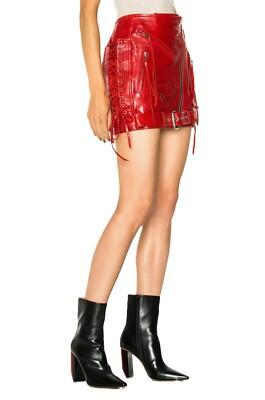 Women's Genuine Lambskin Leather Mini Skirt Red Biker Zipper Belted Laced Skirt  | eBay | eBay US